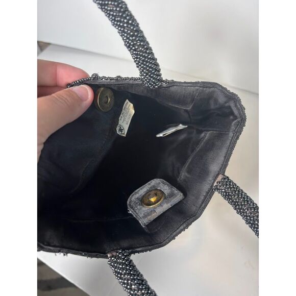 VTG Bloomingdales Beaded Bag Clutch Evening Event black Seed Bead Ibiza Dinner - Picture 4 of 9